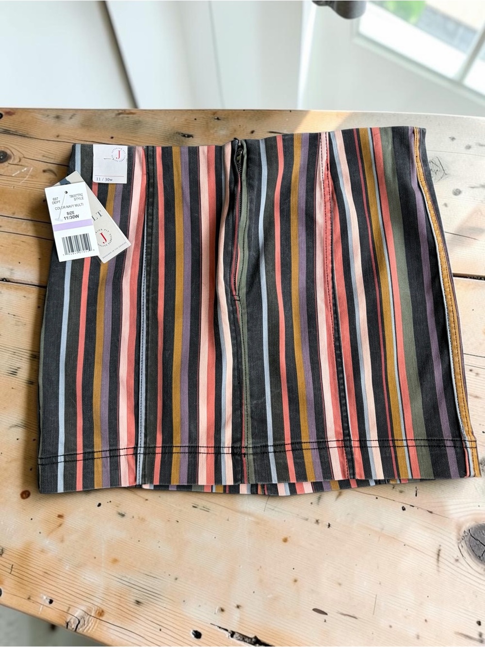Jolt Multicolor Vertical Stripe Mini Skirt in Navy, Pink, Green, Purple